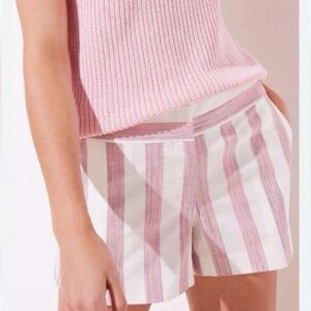 NEW Ann Taylor LOFT 100% Cotton White Pink Wide Stripe Print Shorts Size 00